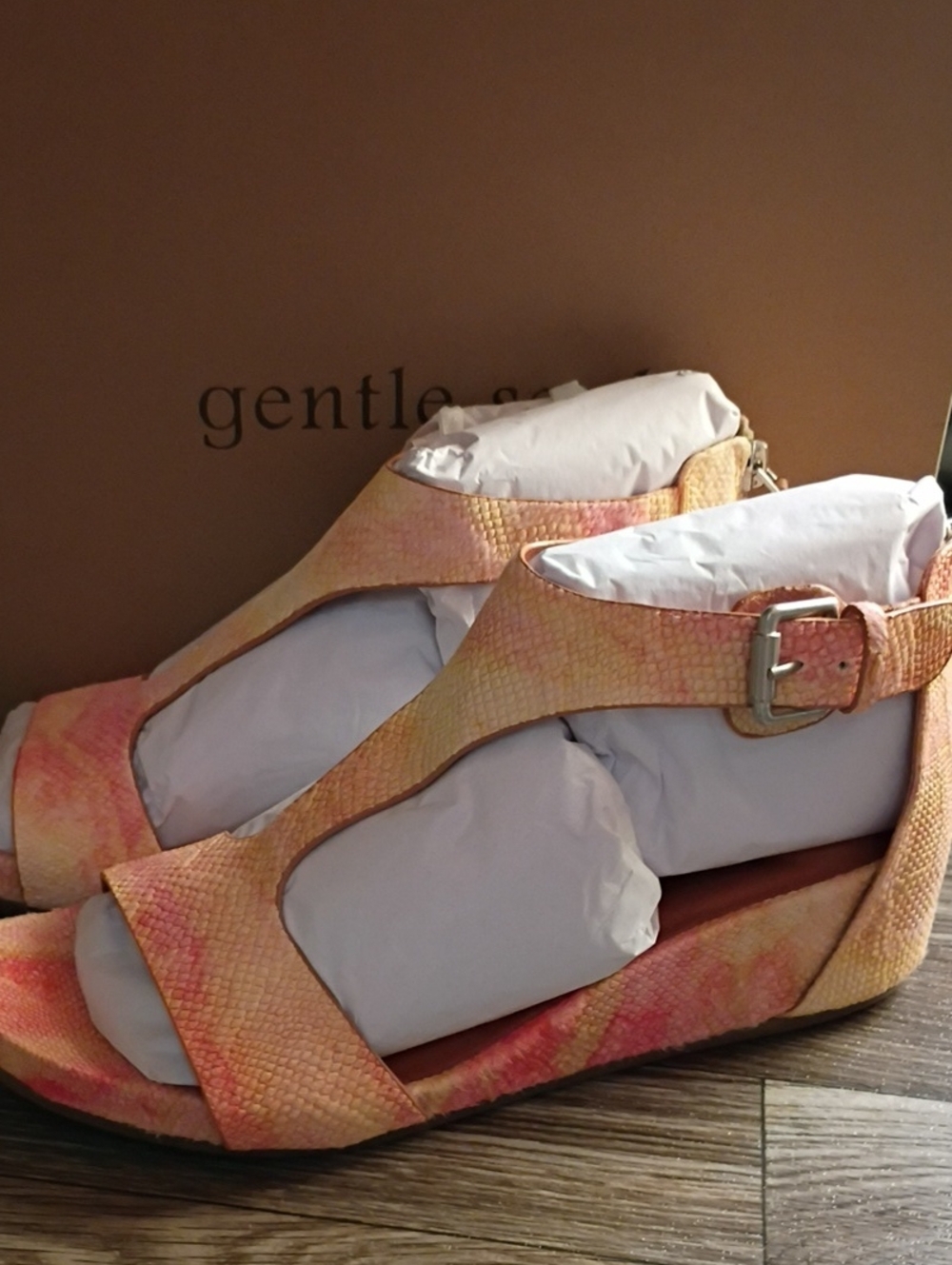 gentle souls Peach Tone Multicolor Buckle Sandal